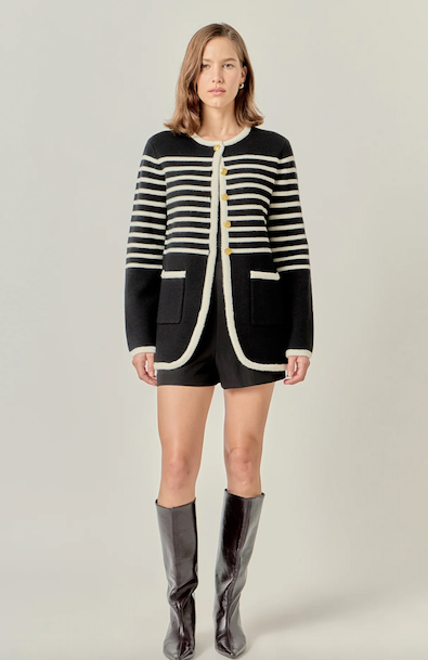 Carmen Sweater Cardigan Black Cream
