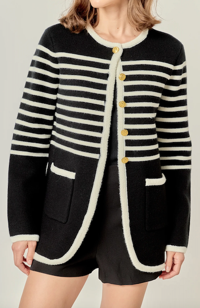 Carmen Sweater Cardigan Black Cream