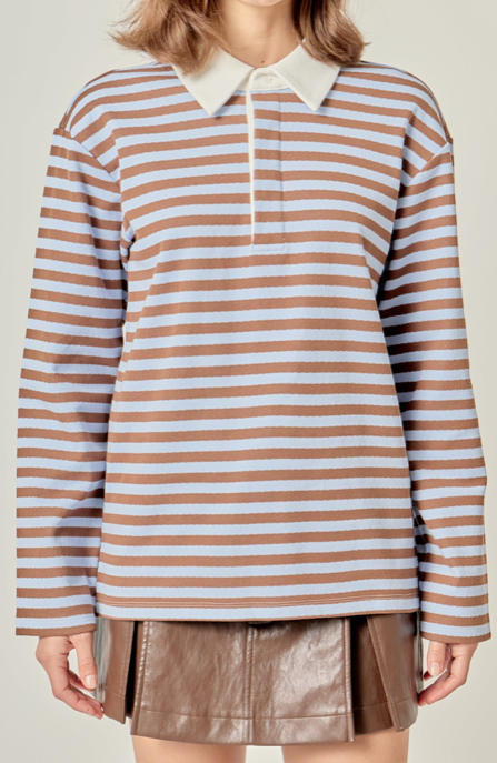 Rugby Polo Shirt PowderBlue Brown