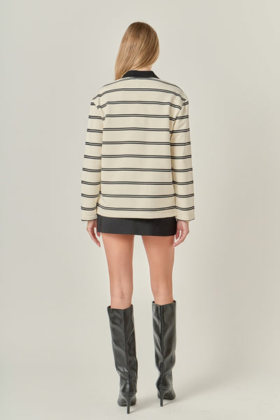 Striped Polo Shirt Cream Black