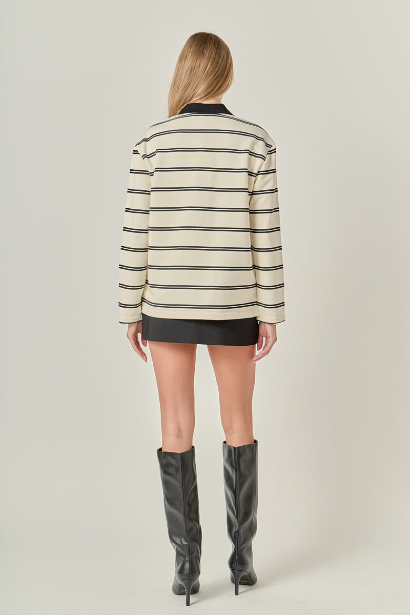 Striped Polo Shirt Cream Black