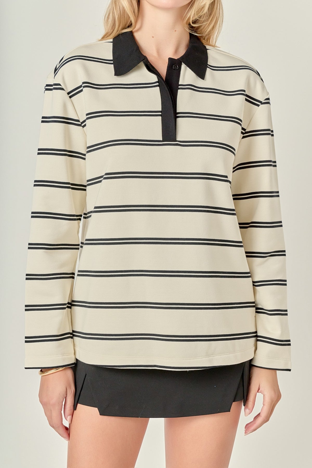 Striped Polo Shirt Cream Black