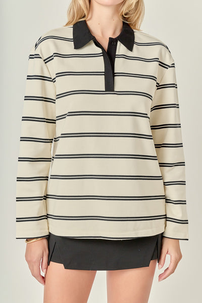 Striped Polo Shirt Cream Black