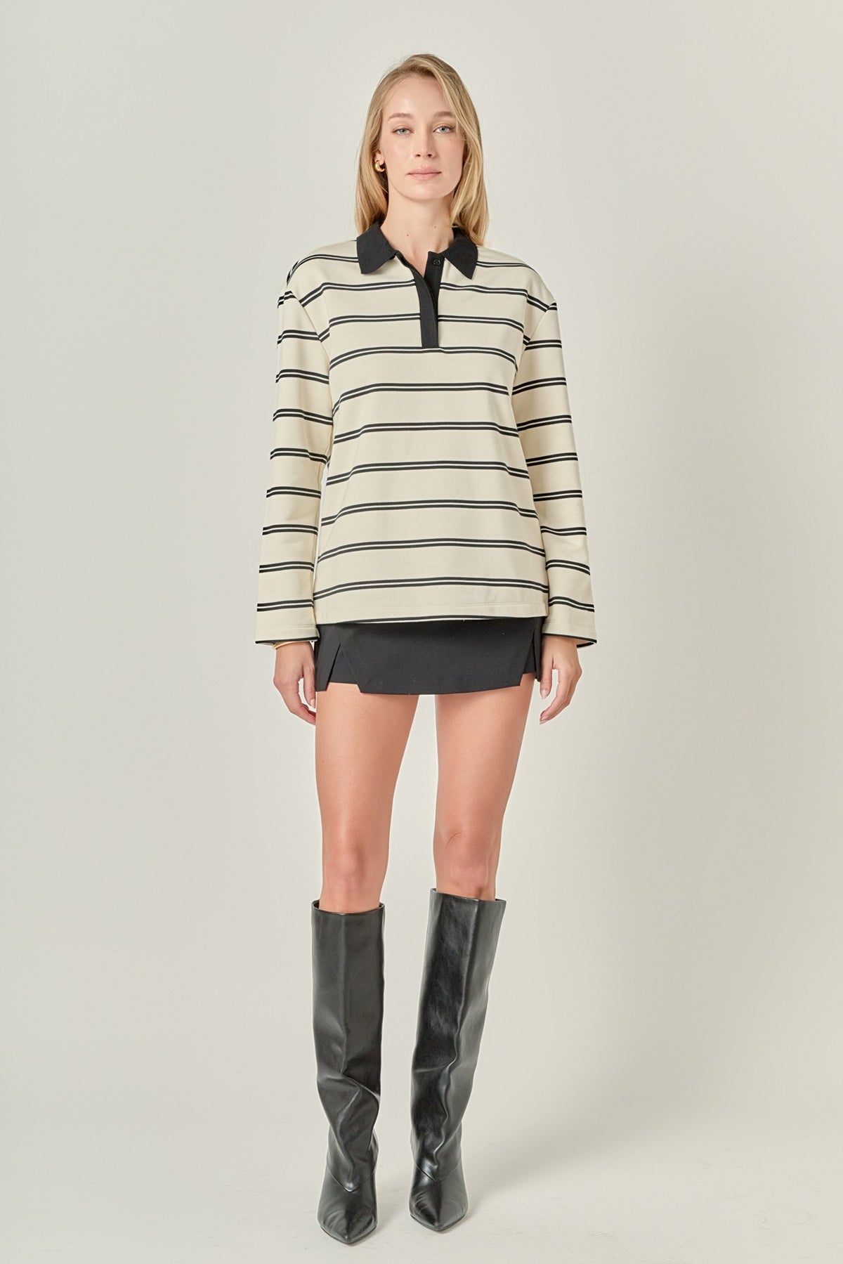 Striped Polo Shirt Cream Black