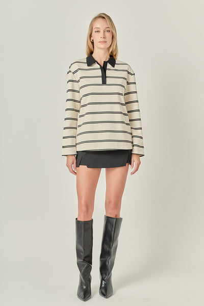 Striped Polo Shirt Cream Black