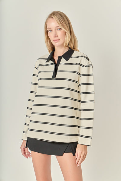 Striped Polo Shirt Cream Black