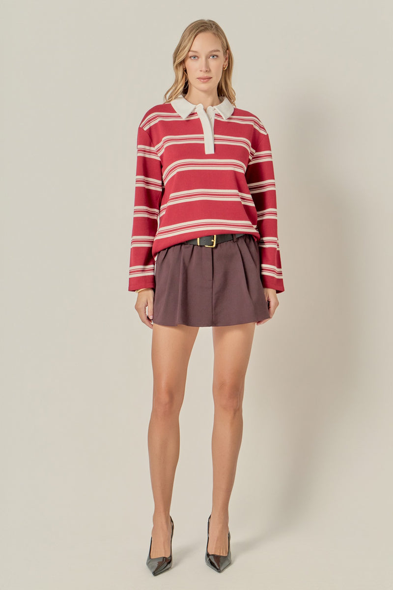 Liz Polo Sweaterv Burgundy Cream
