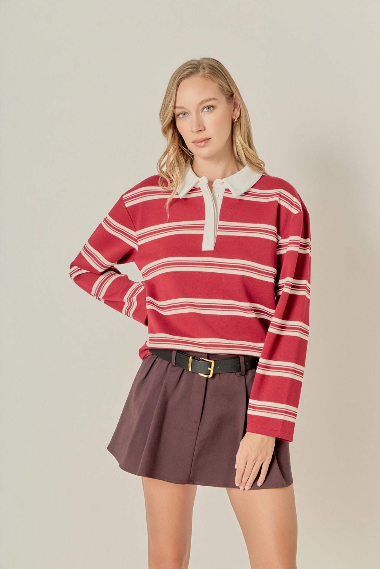 Liz Polo Sweaterv Burgundy Cream
