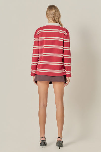 Liz Polo Sweaterv Burgundy Cream