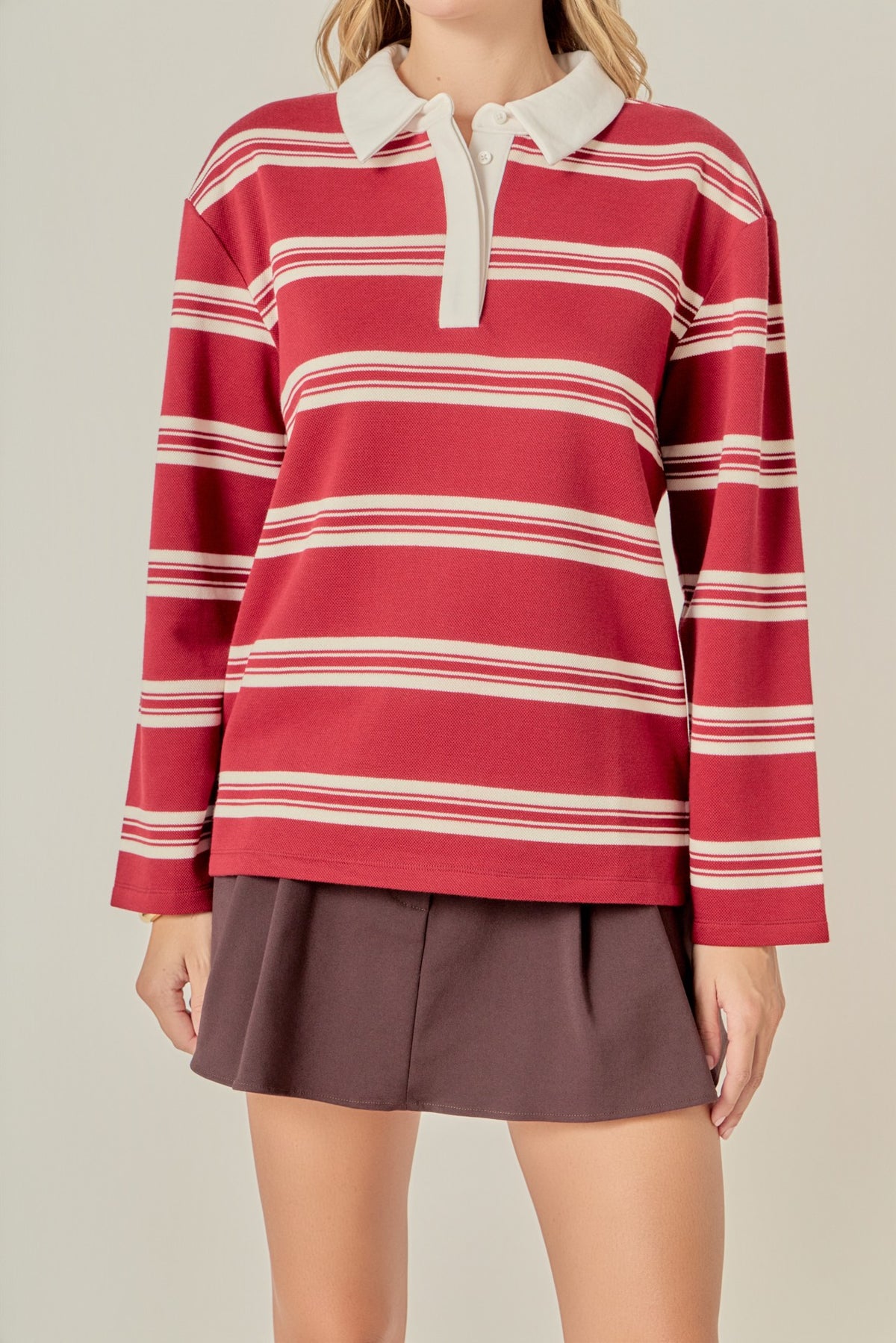 Liz Polo Sweaterv Burgundy Cream