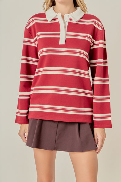 Liz Polo Sweaterv Burgundy Cream