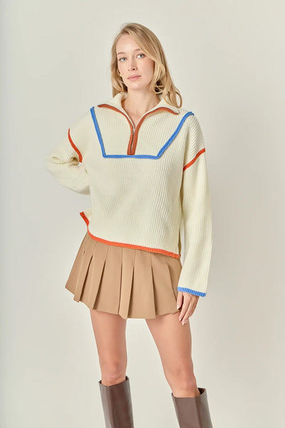 Tina Zip Sweater Ivory Multi