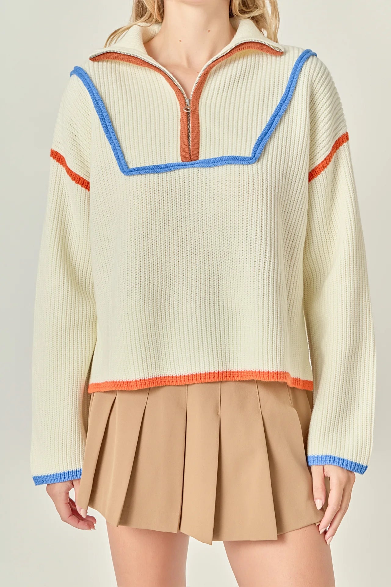 Tina Zip Sweater Ivory Multi