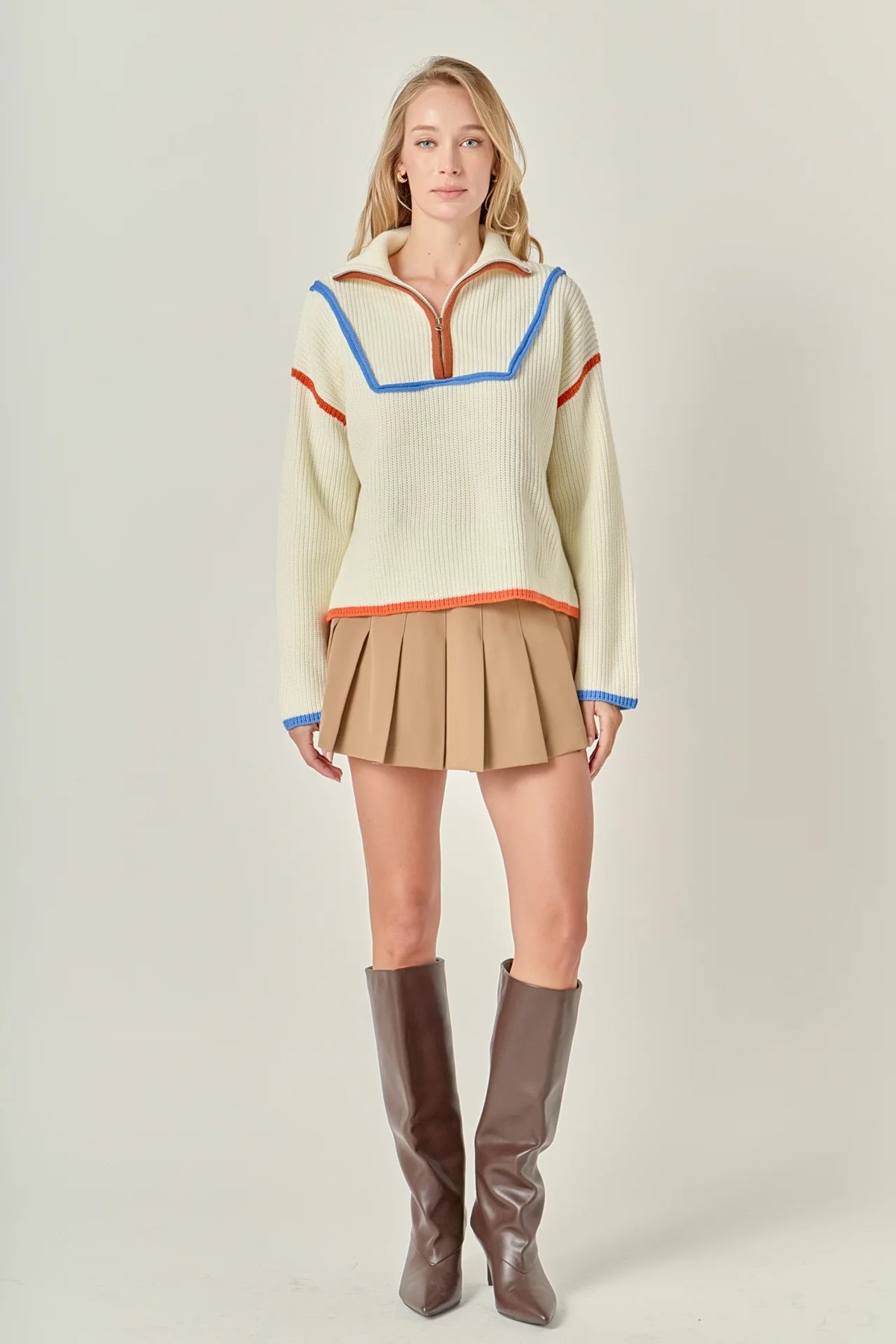 Tina Zip Sweater Ivory Multi
