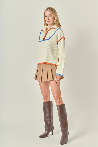 Tina Zip Sweater Ivory Multi