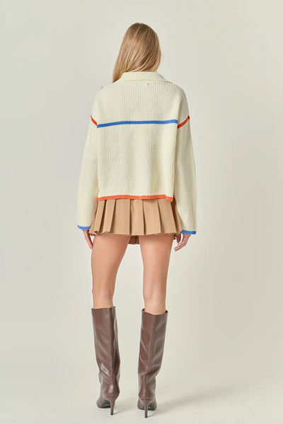 Tina Zip Sweater Ivory Multi