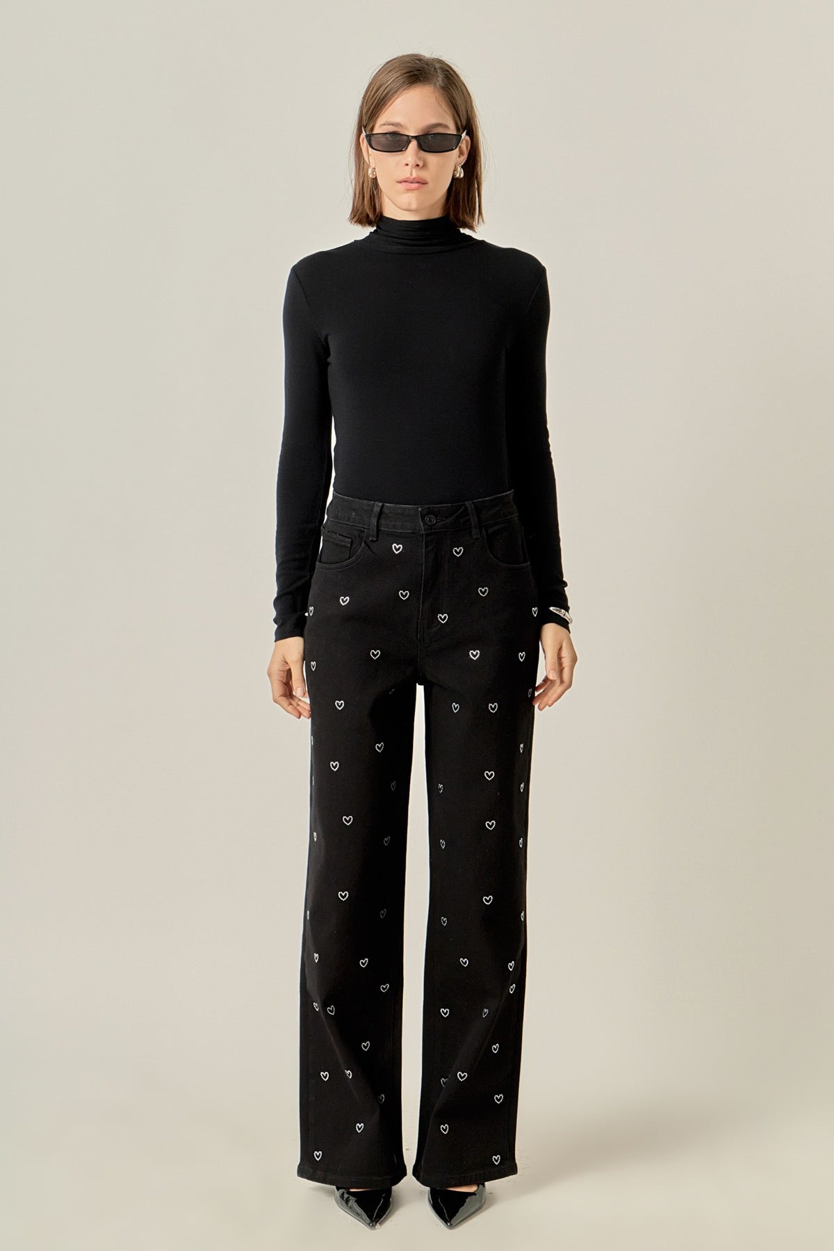 Rhinestone Heart Jean Black