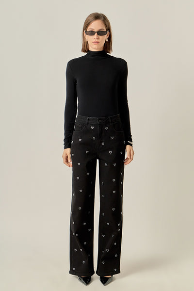 Rhinestone Heart Jean Black