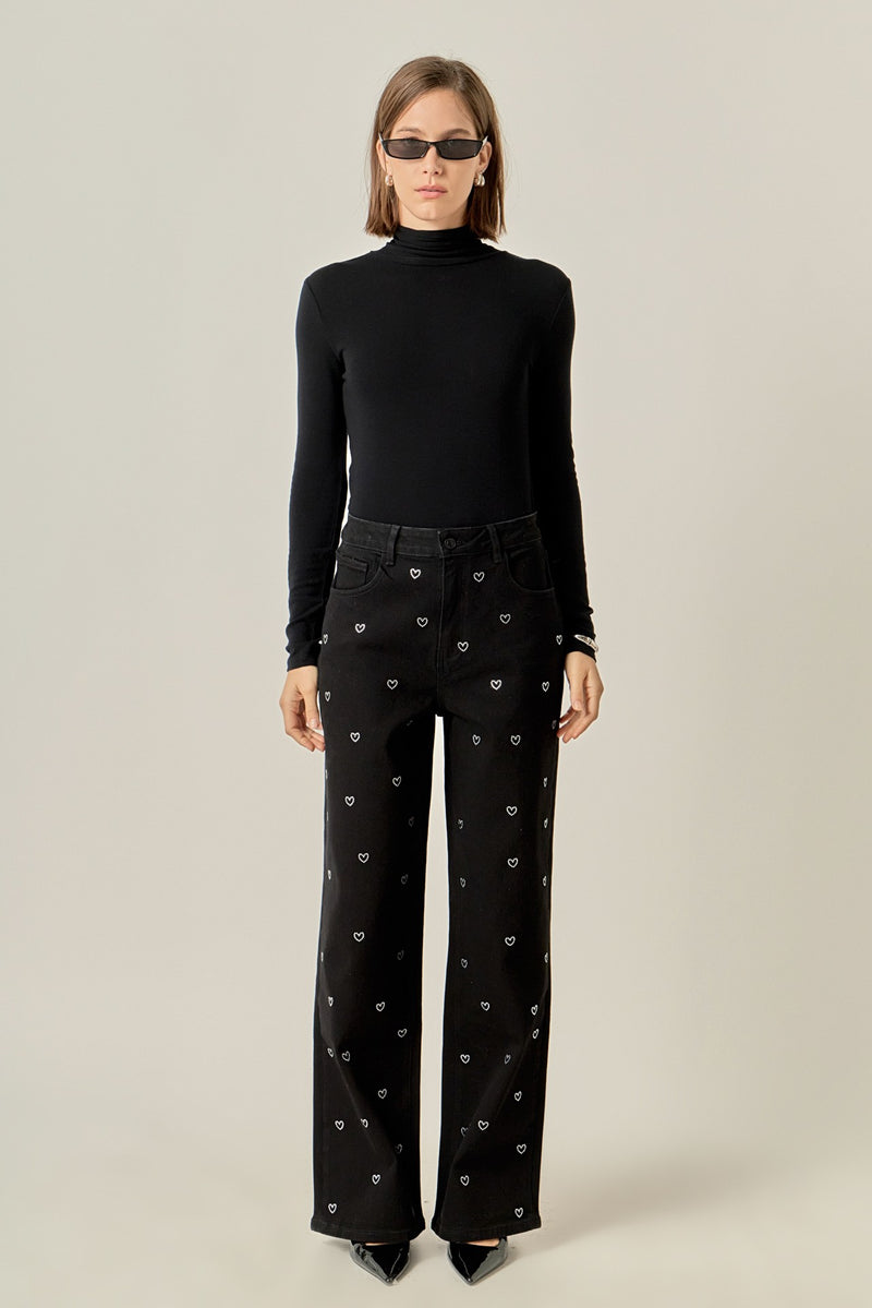 Rhinestone Heart Jean Black