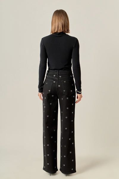 Rhinestone Heart Jean Black