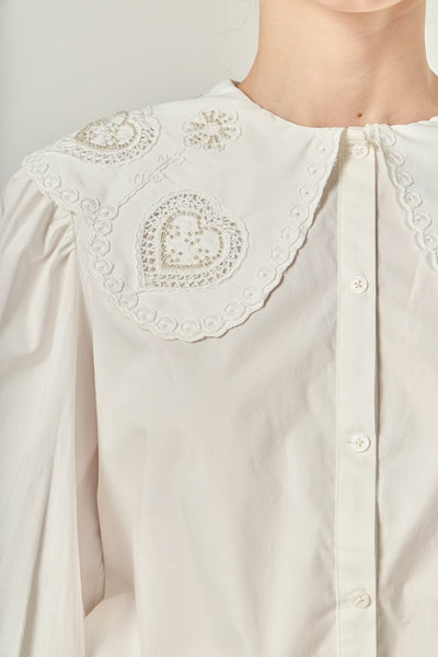Scallop Embroidered Large Collar Blouse