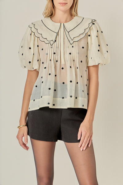 Linda Sheer Polka Dot Blouse Cream