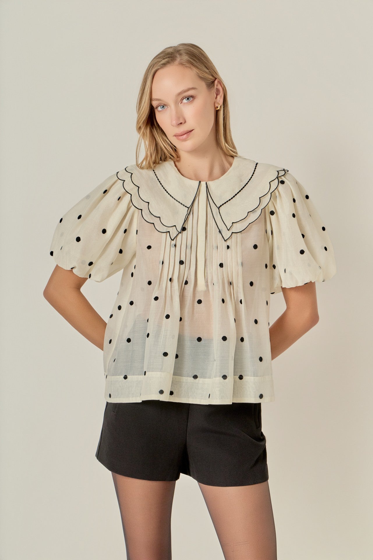 Linda Sheer Polka Dot Blouse Cream