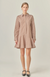 Stripe Collar Flared Skirt Dress Brown