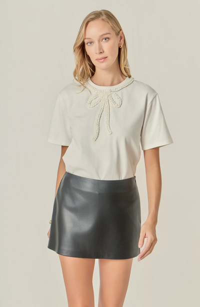 Pearl Embellished Bow TShirt