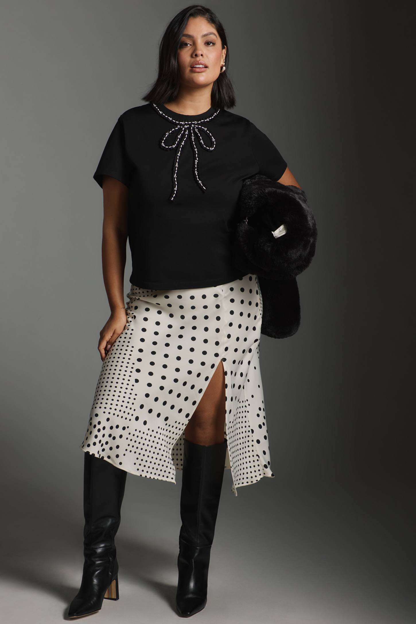 Pearl Embellished Bow TShirt Black