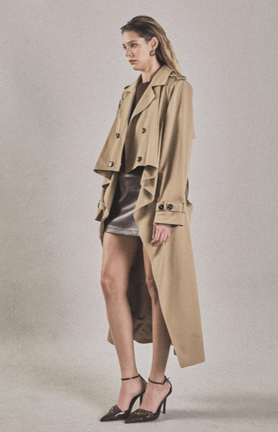 High Low Hem Trench Coat Beige