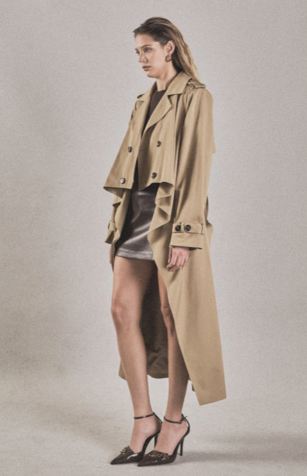 High Low Hem Trench Coat Beige
