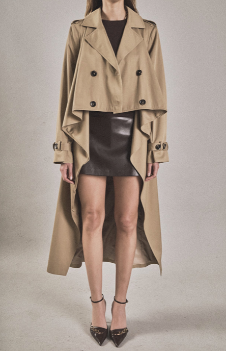 High Low Hem Trench Coat Beige
