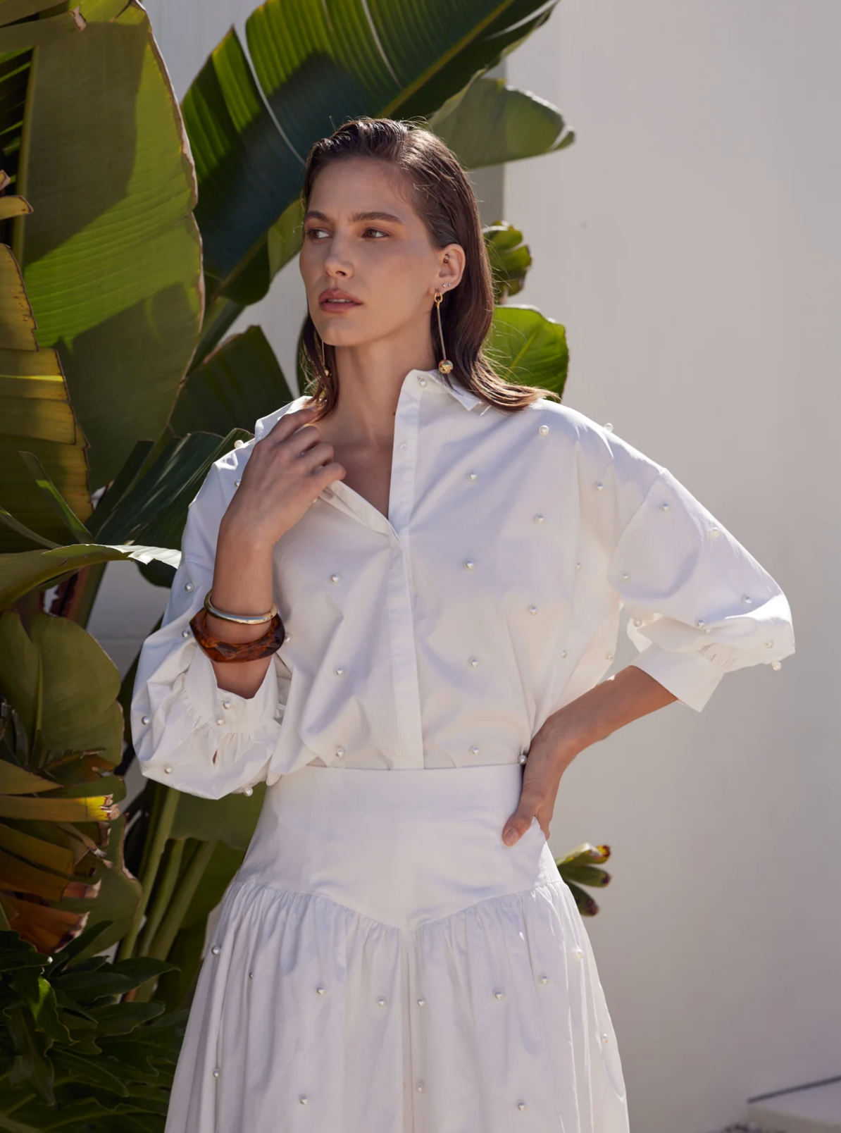Antonia Sleeve Blouse With Pearl