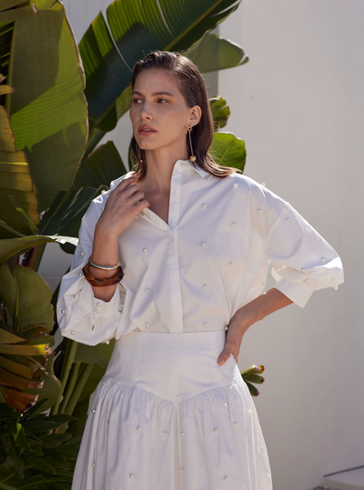 Antonia Sleeve Blouse With Pearl