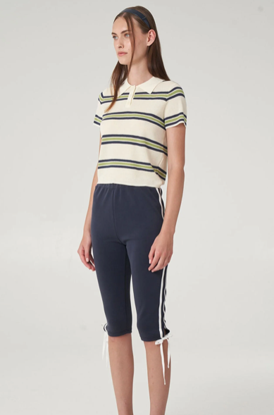Olive Knit Polo in Green and Cream Stripe