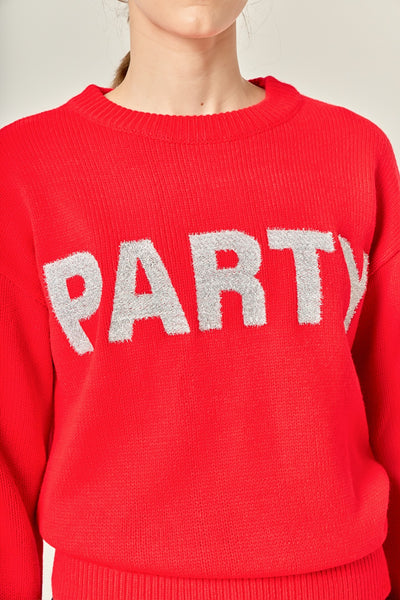 Glitter Lettering Sweater Red