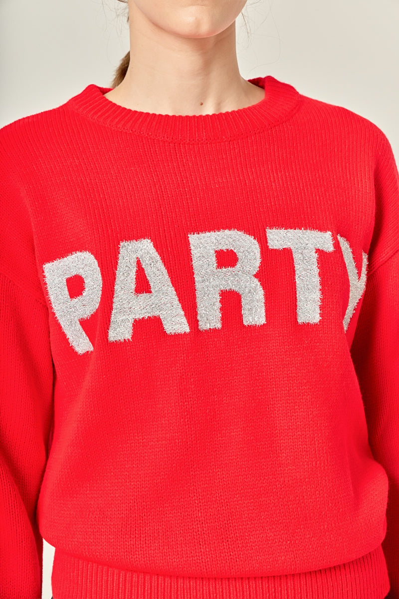 Glitter Lettering Sweater Red