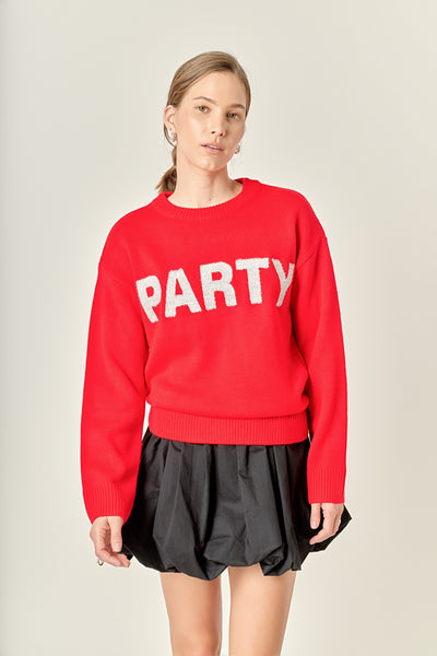Glitter Lettering Sweater Red