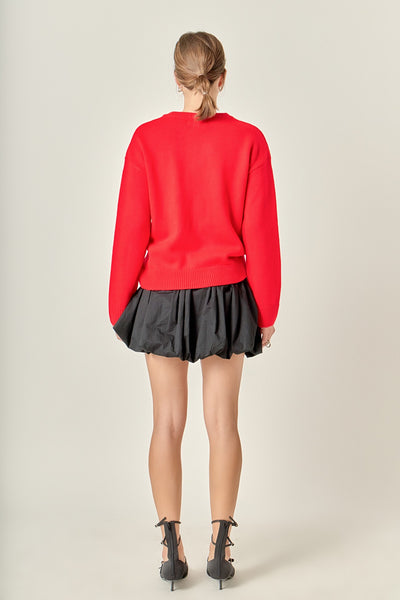 Glitter Lettering Sweater Red