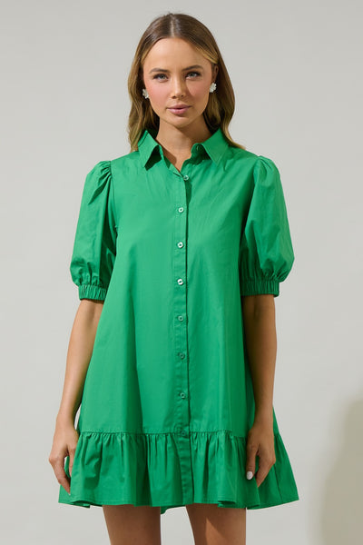 Levy Button Down Shift Dress Green