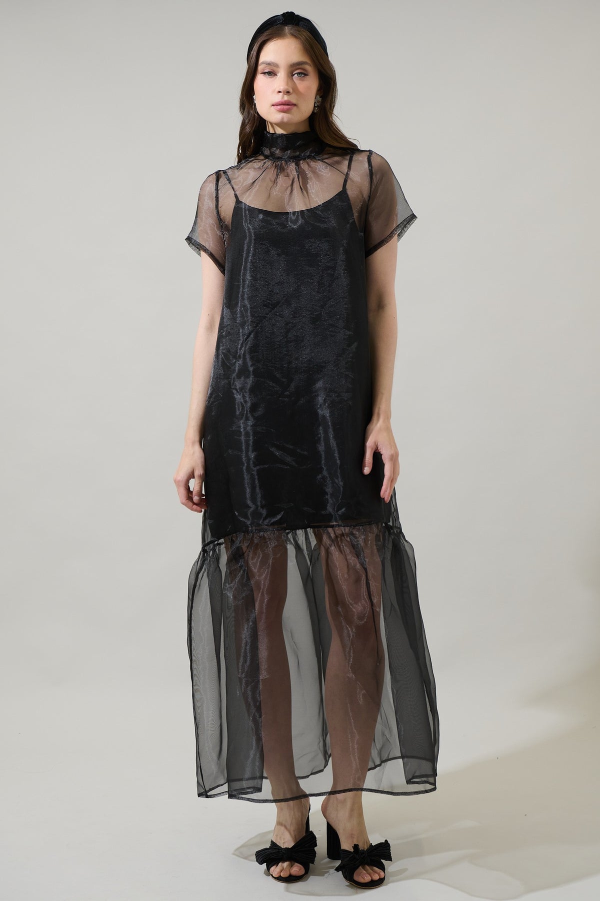 Dime Organza Mockneck Maxi Dress Black