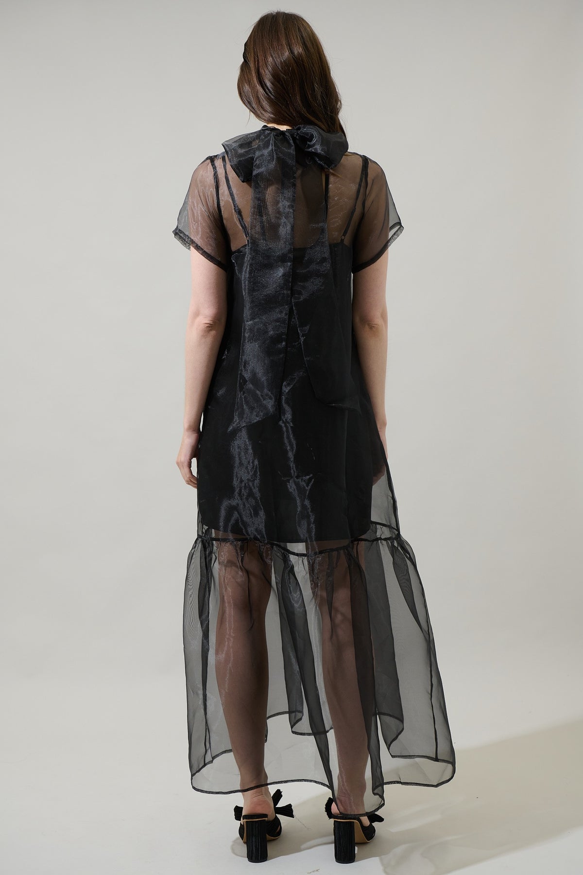 Dime Organza Mockneck Maxi Dress Black