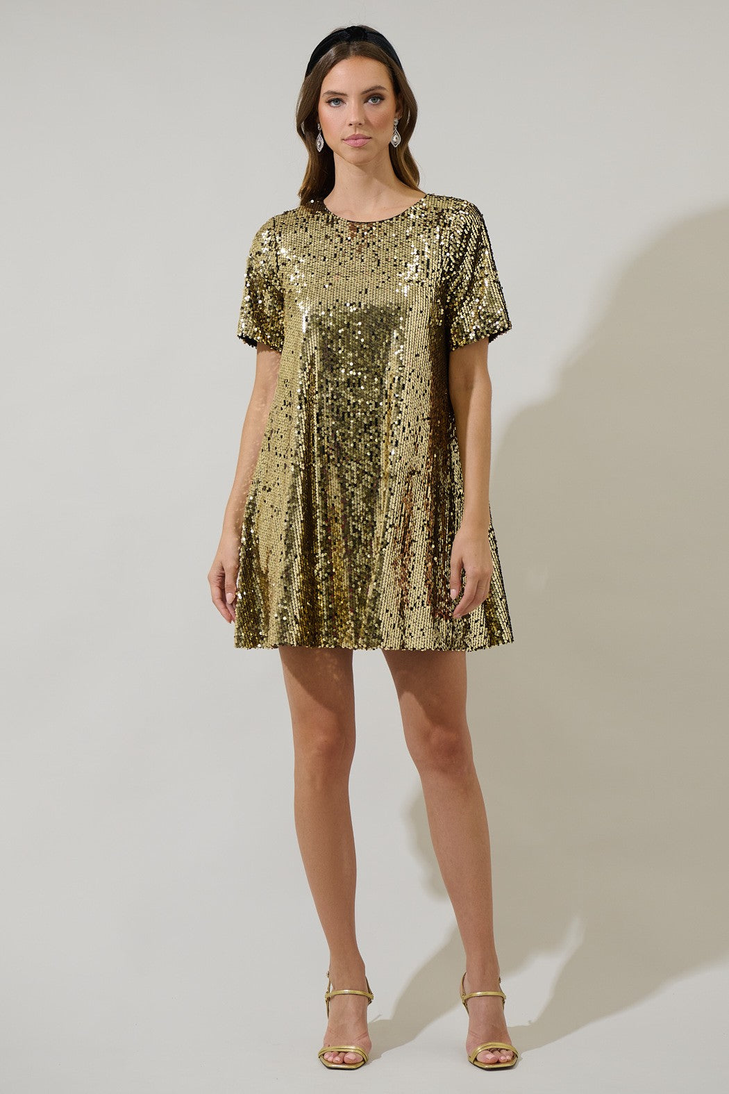 Ginevra Sequin Trapeze Mini Dress Gold