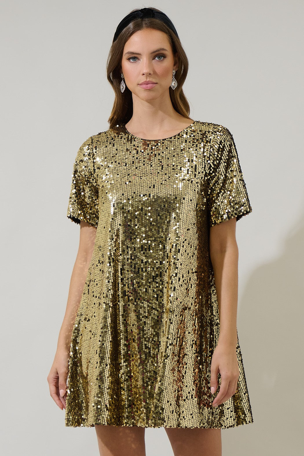 Ginevra Sequin Trapeze Mini Dress Gold