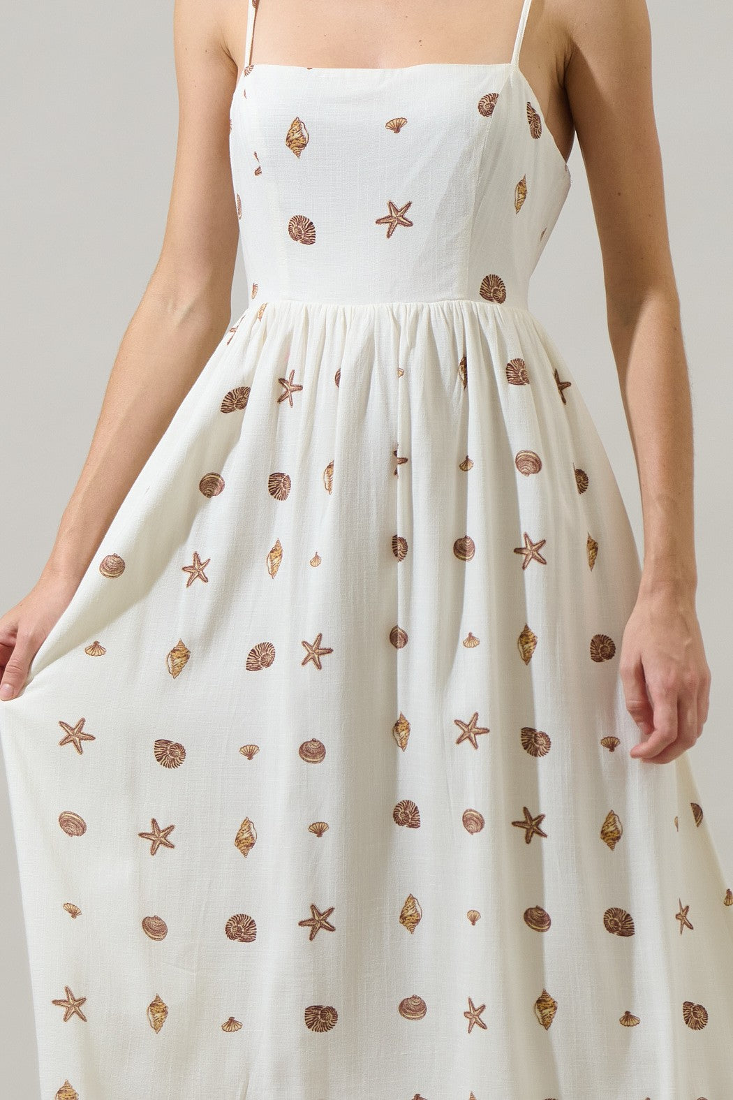 Cerise Shells Senia Flowy Midi Dress Ivory Brown