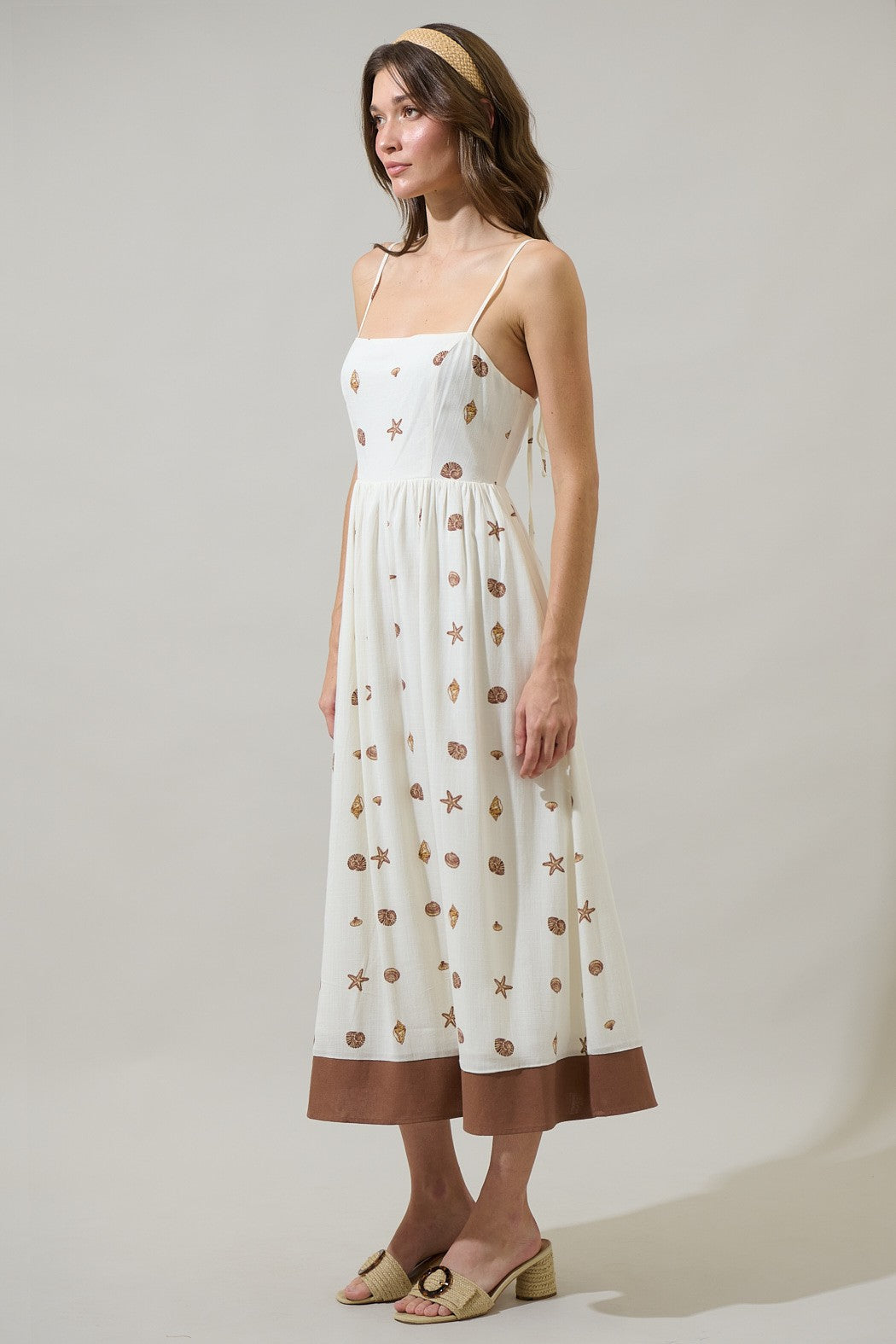 Cerise Shells Senia Flowy Midi Dress Ivory Brown