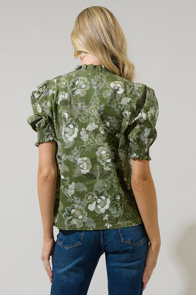 Hazleton Floral Top Olive