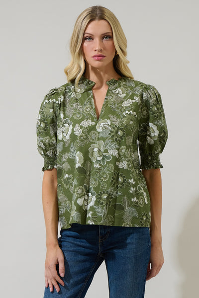 Hazleton Floral Top Olive