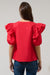 Flores Poplin Ruffle Short Sleeve Top Red